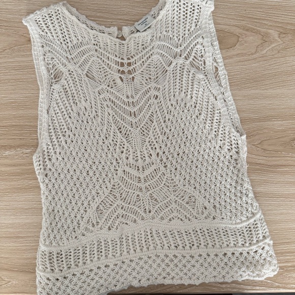 Abercrombie XS Macrame Tank Ivory Open Crochet Knit Coastal Vacation Beach - Picture 6 of 8